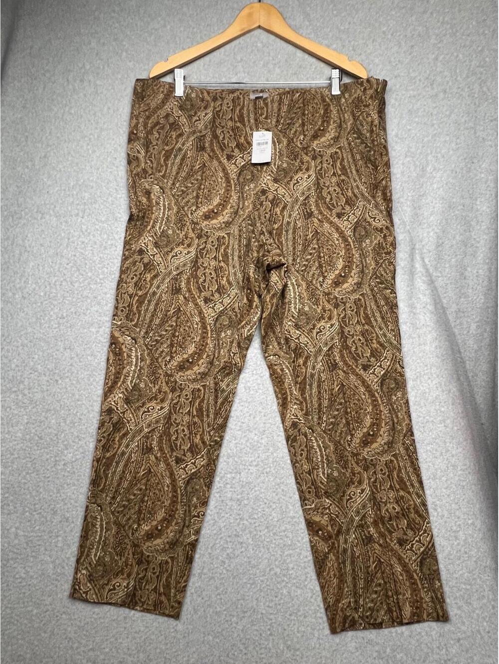 J. Jill Paisley Pull On Pants Women's Plus Sz 18 W Brown Casual Simple Modern